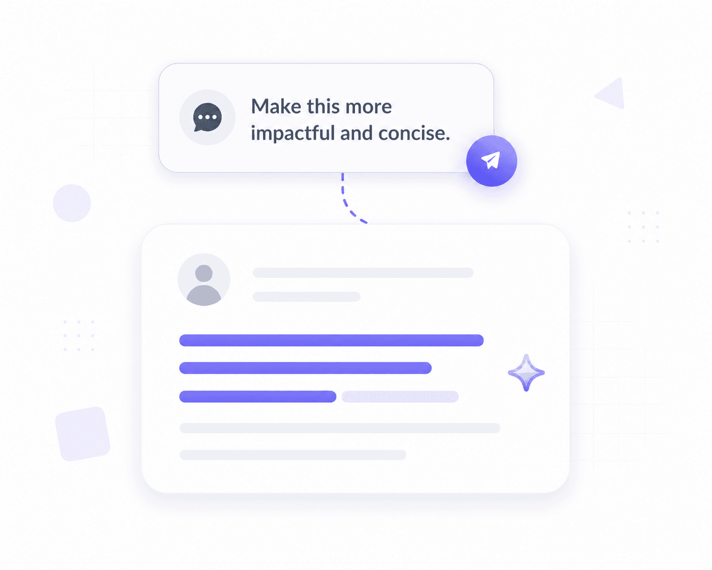Minimal illustration of AI chat suggestions turning into stronger resume content.