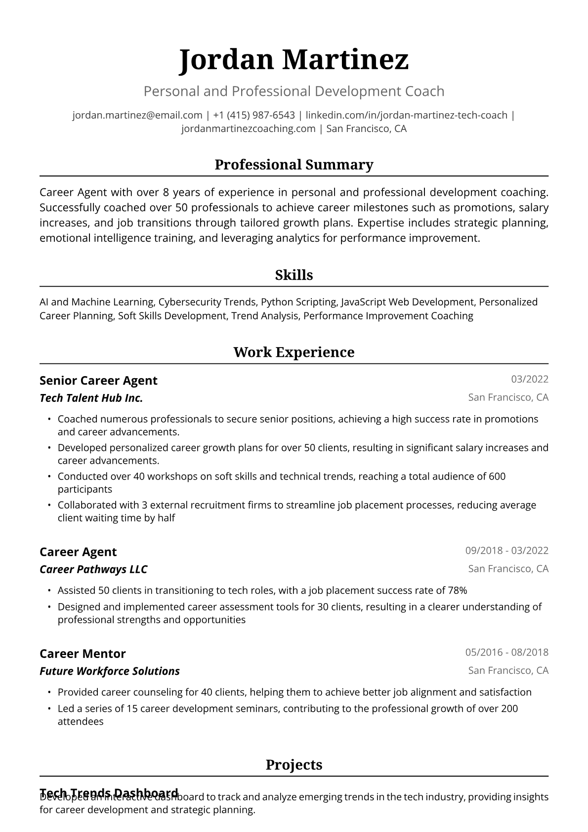 Career Agent Resume Example