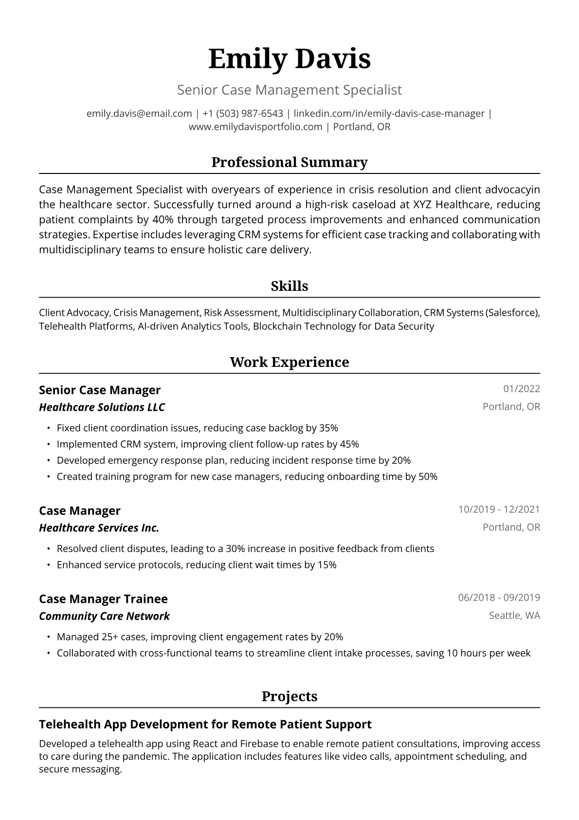 Case Manager Resume Example