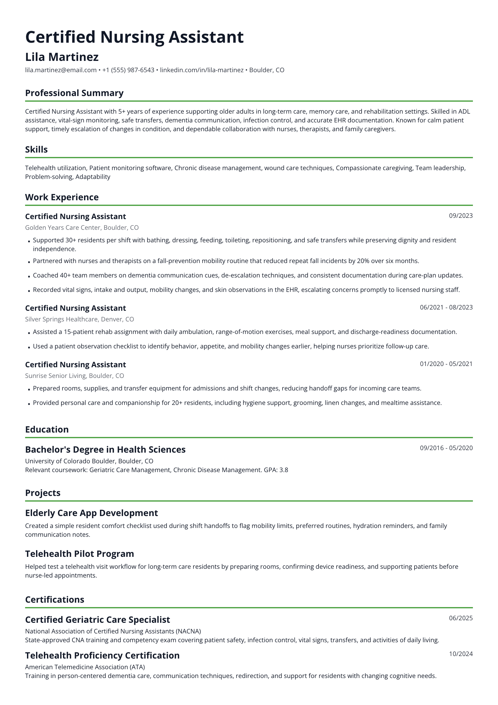 Certified Nursing Assistant