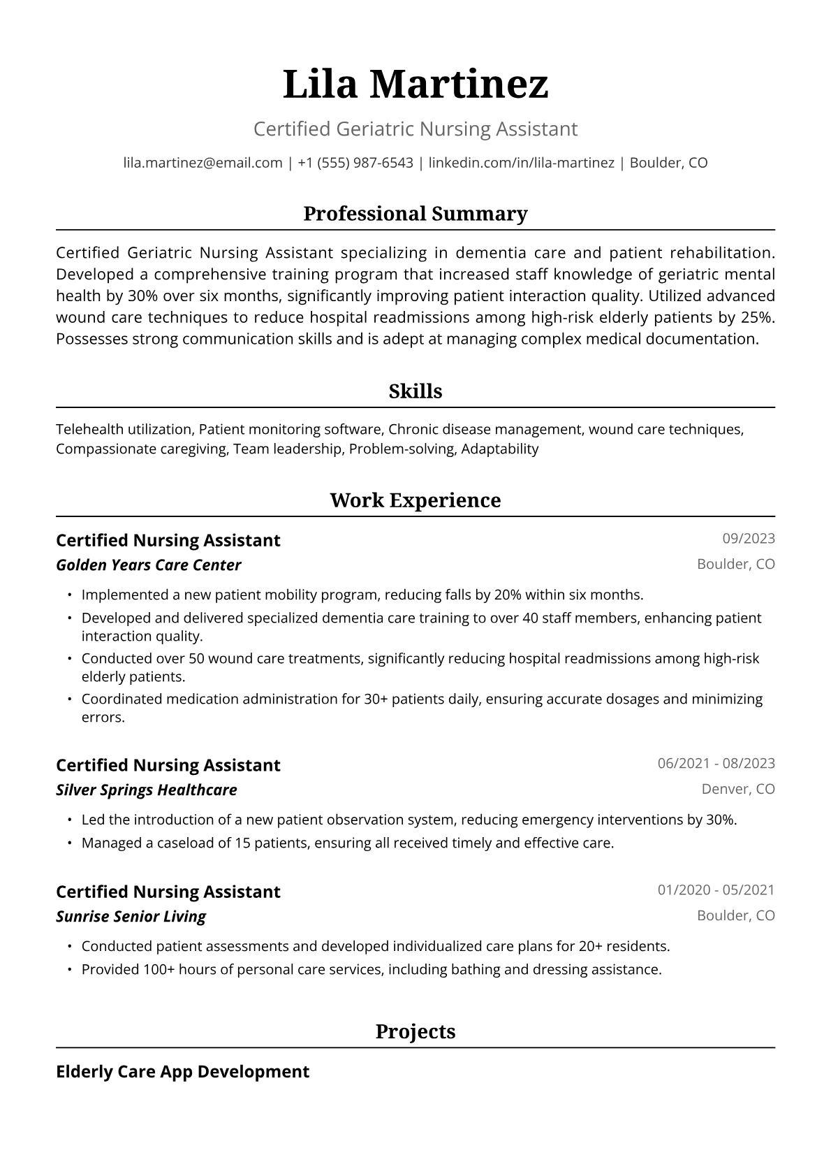 CNA Resume Example