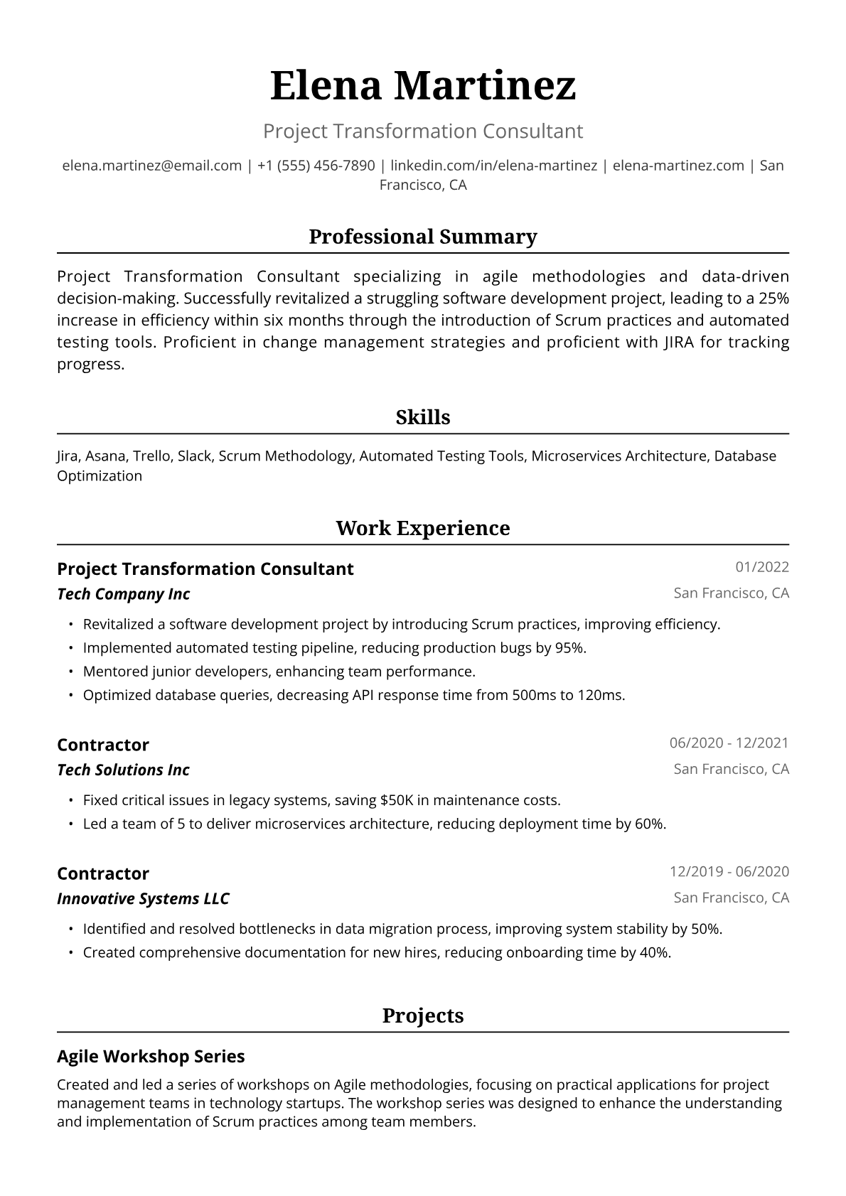 Contractor Resume Example