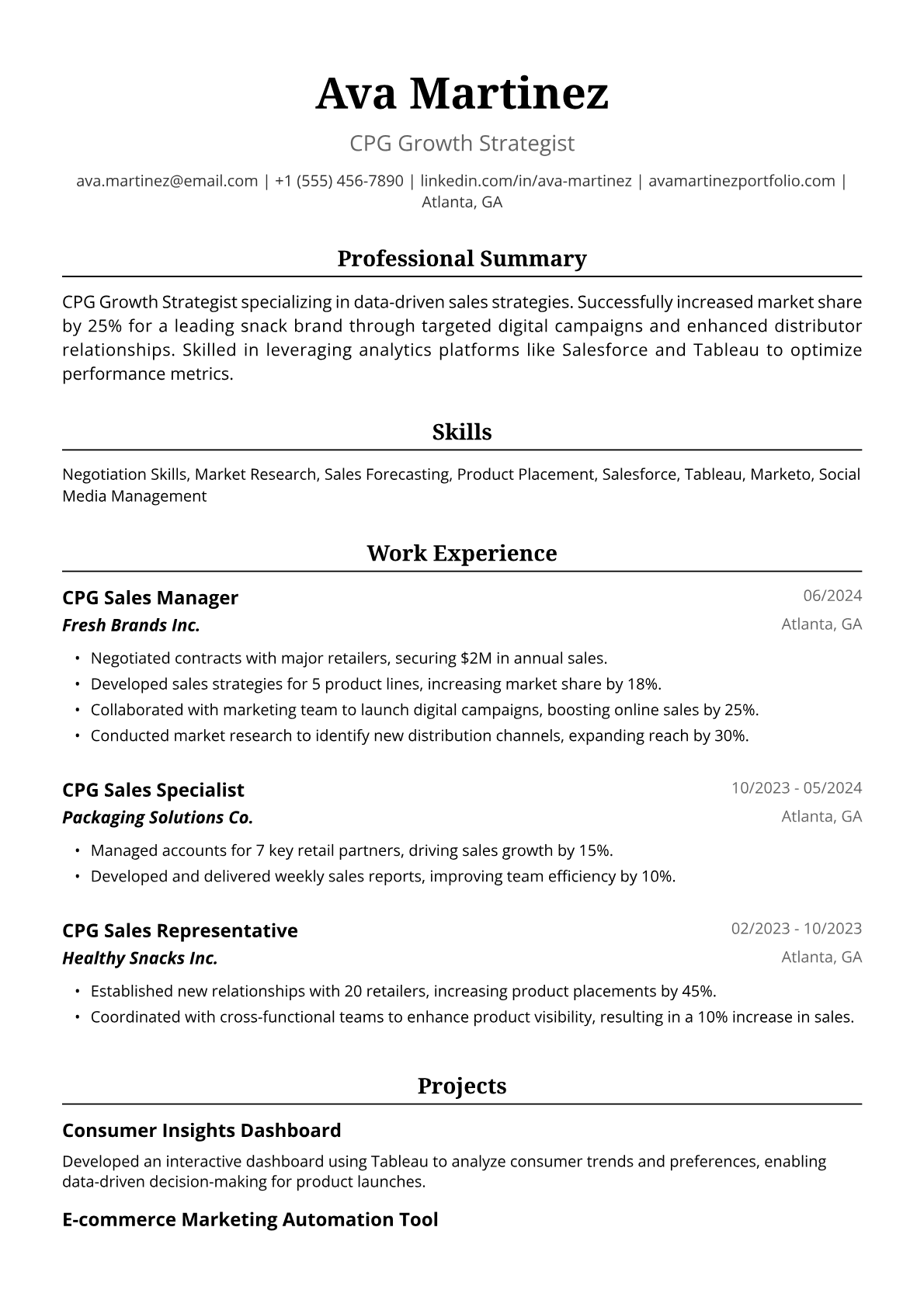 CPG Sales Resume Example