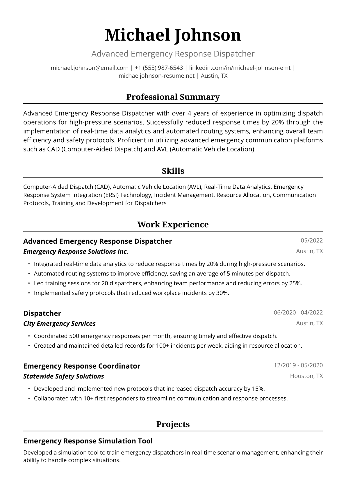 Dispatcher Resume Example