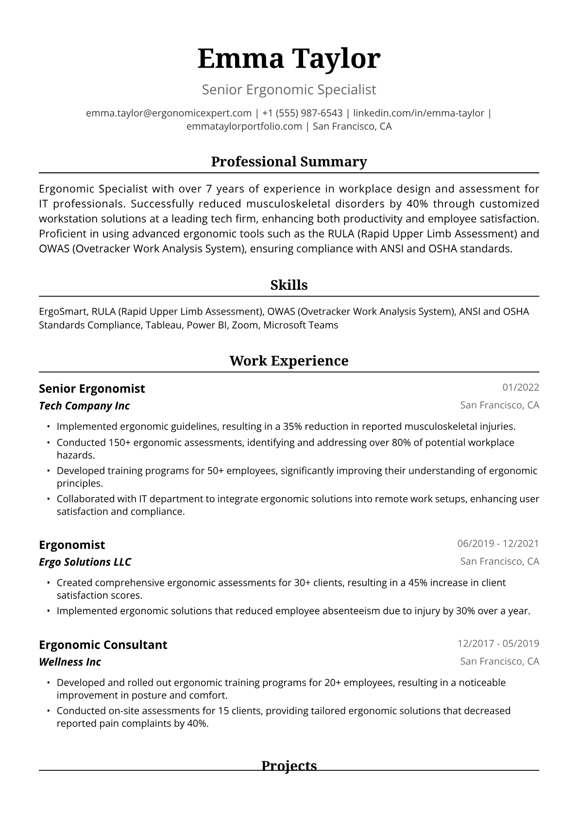 Ergonomist Resume Example