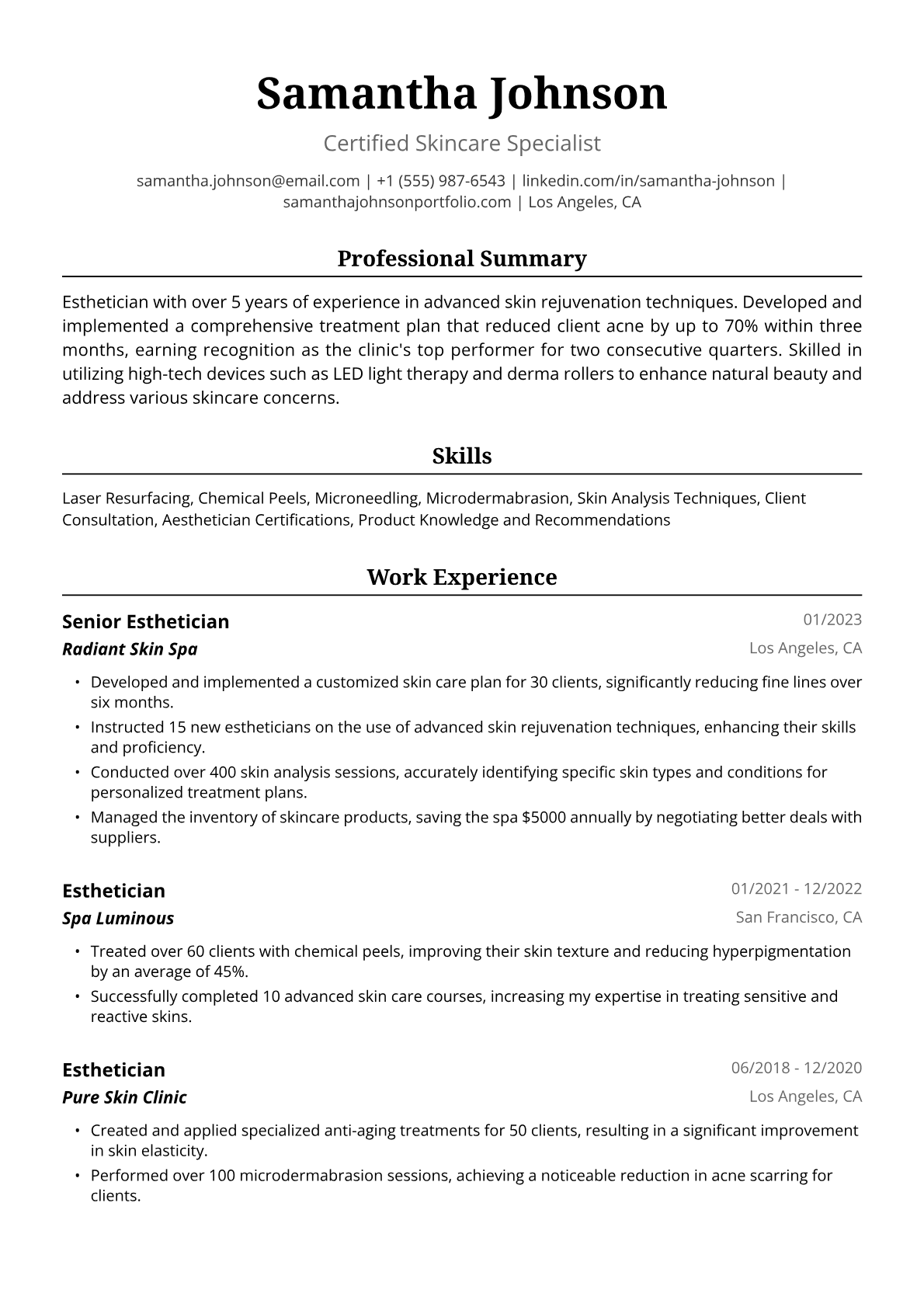 Esthetician Resume Example