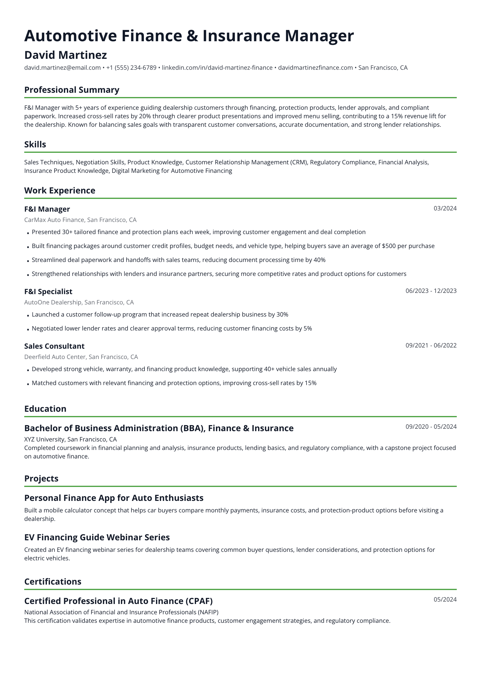 F&I Manager