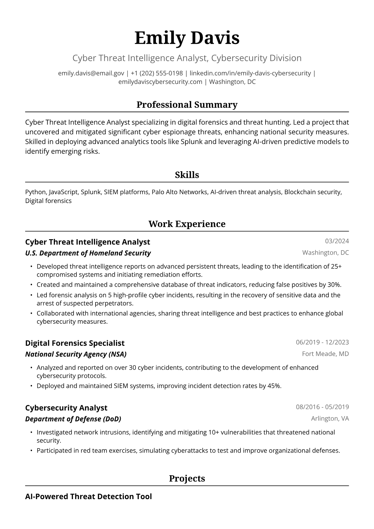 Federal Resume Example