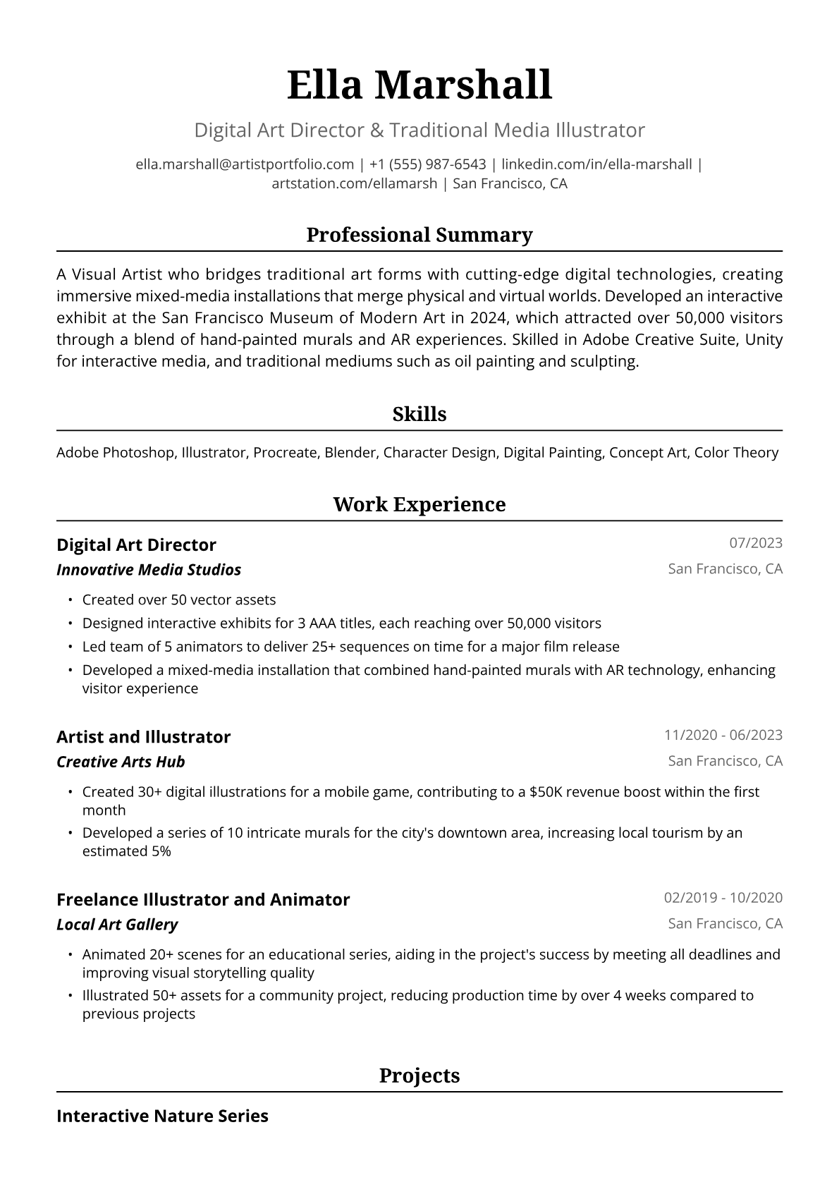 Artist Resume Example