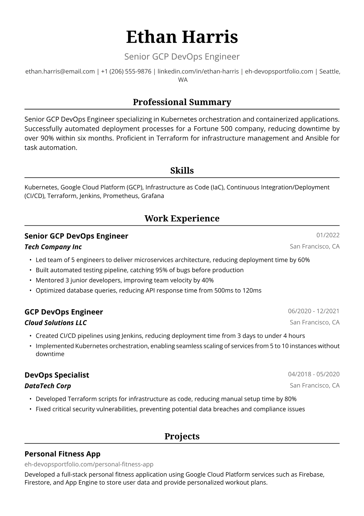 GCP DevOps Resume Example