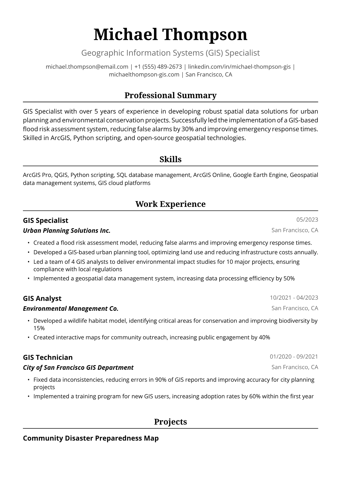 GIS Resume Example