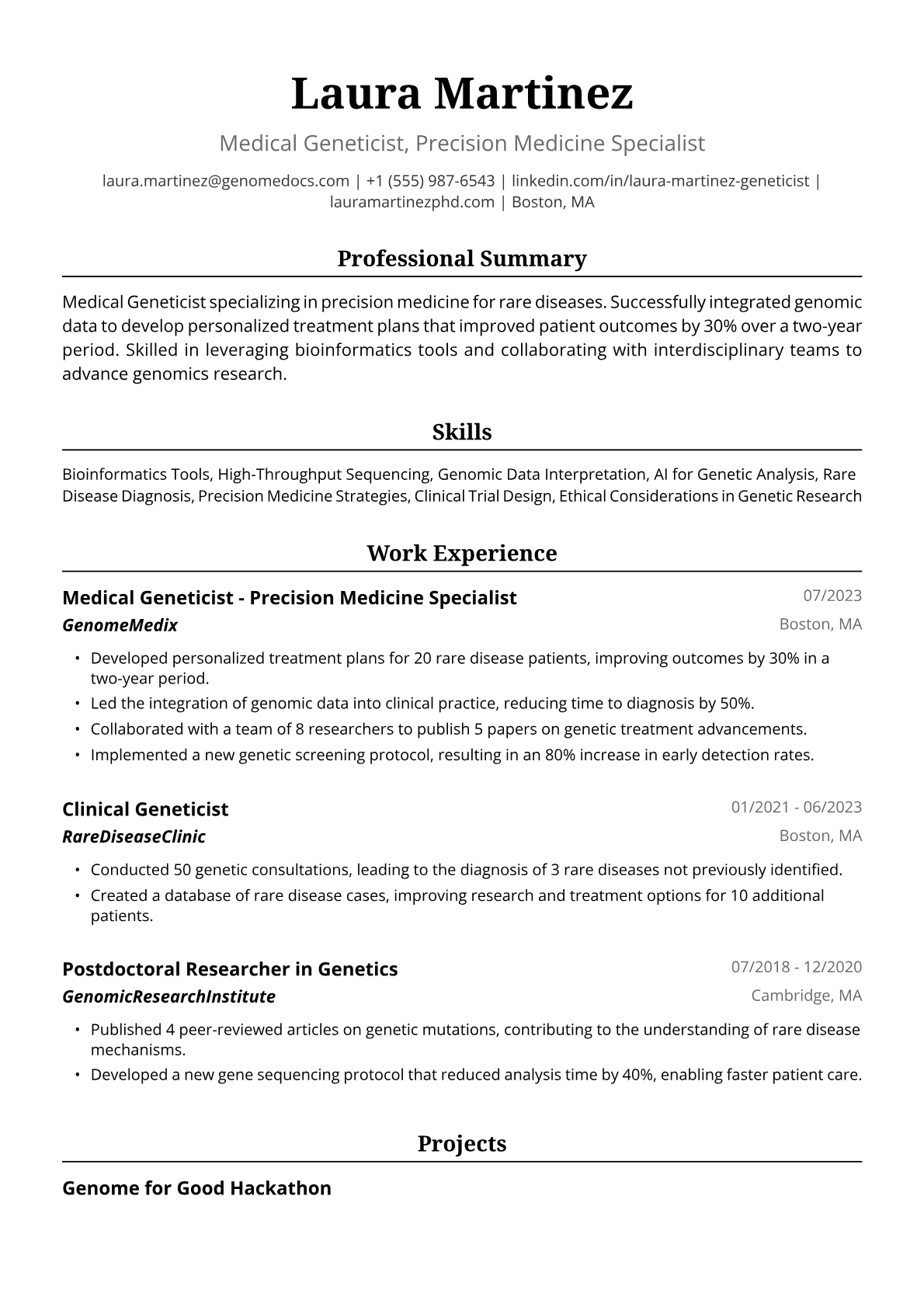 Healthcare Resume Example
