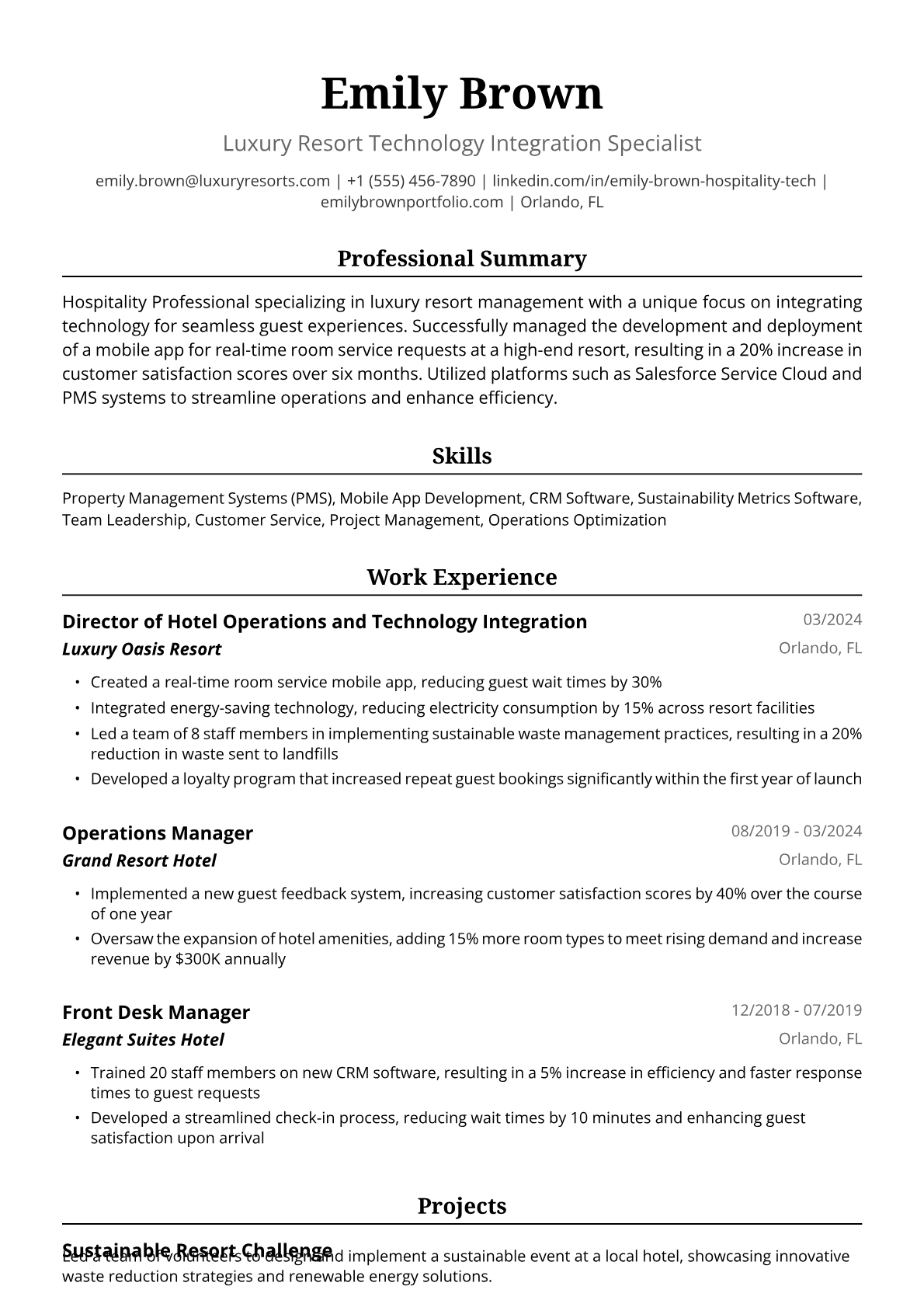 Hospitality Resume Example