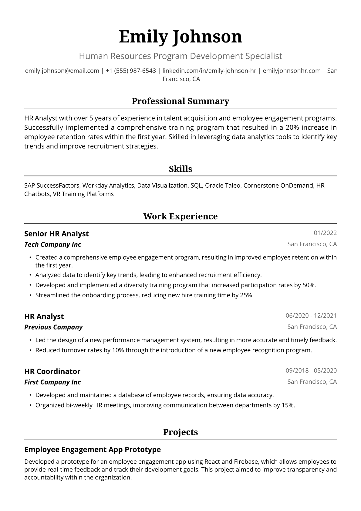HR Analyst Resume Example