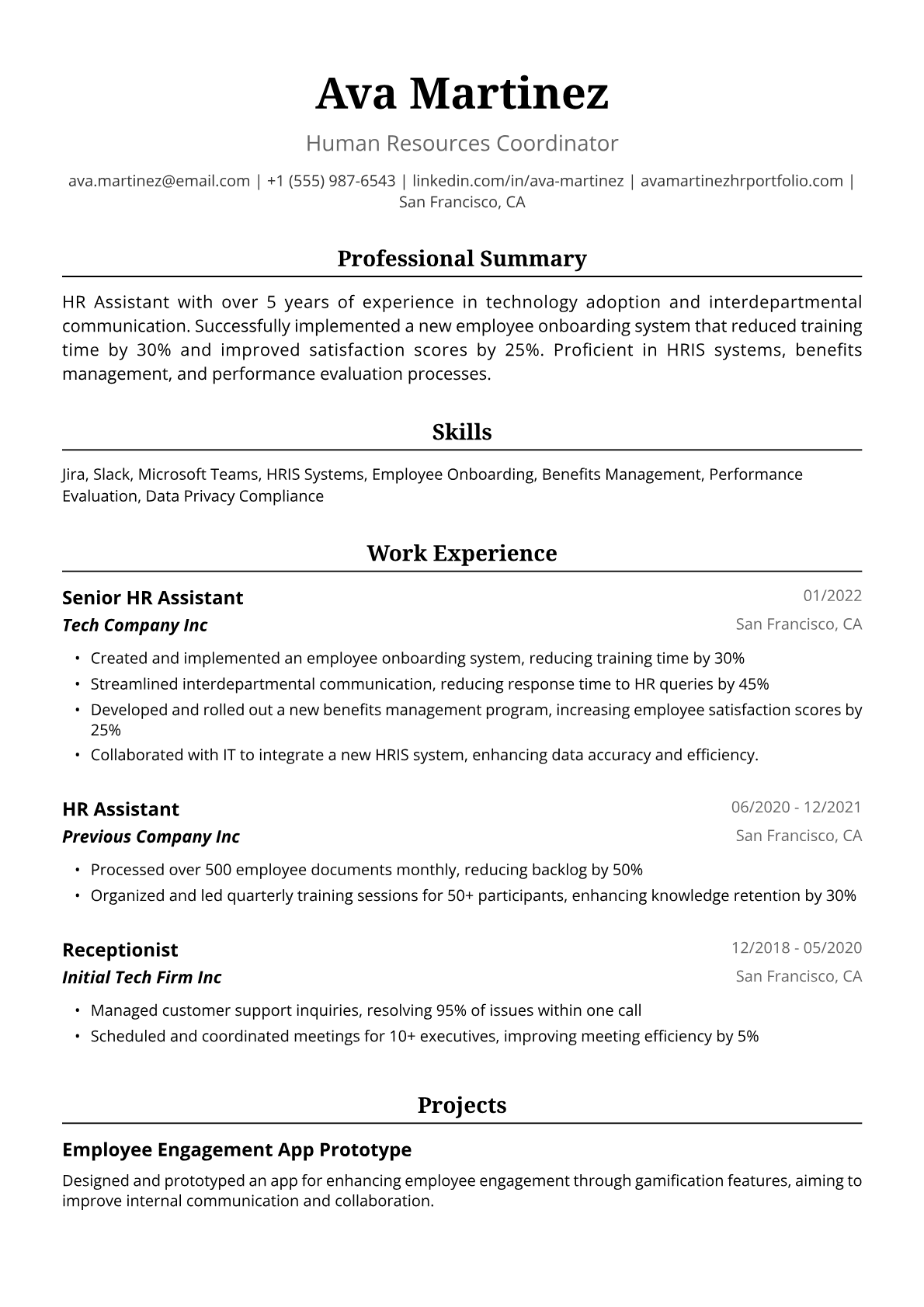 HR Assistant Resume Example