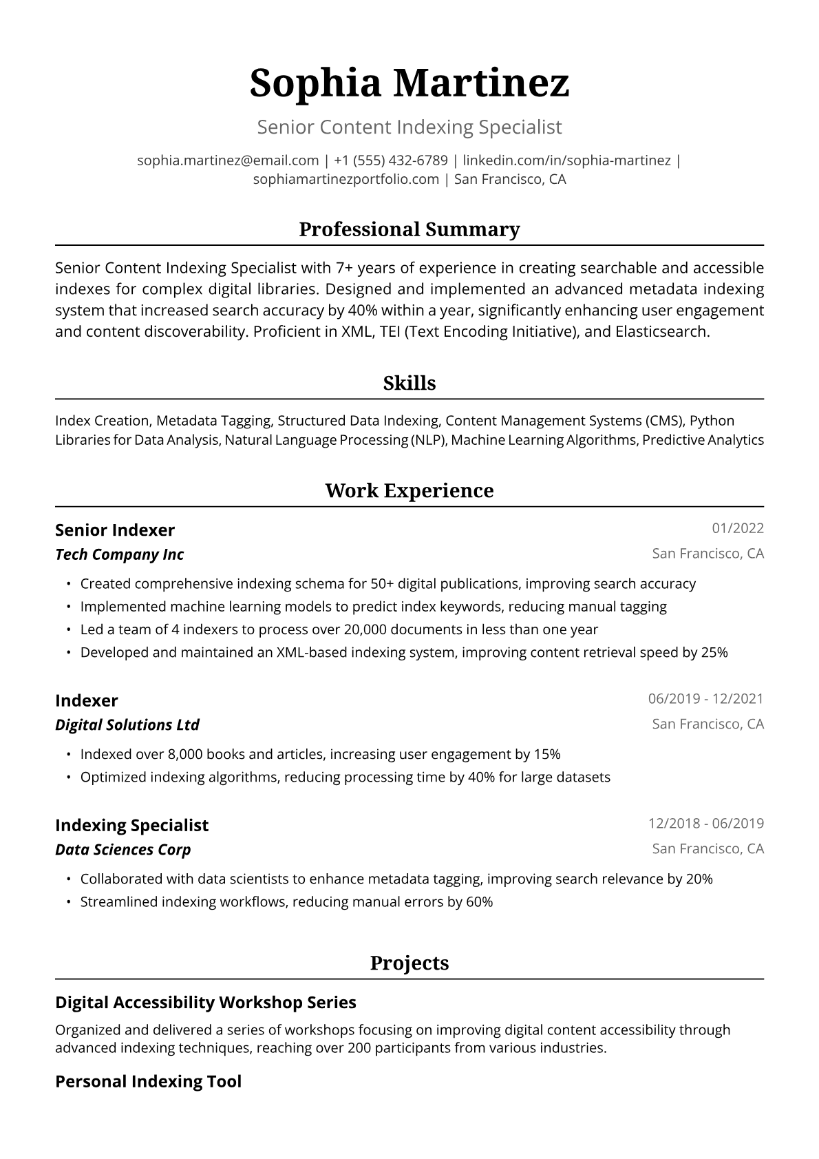 Indexer Resume Example