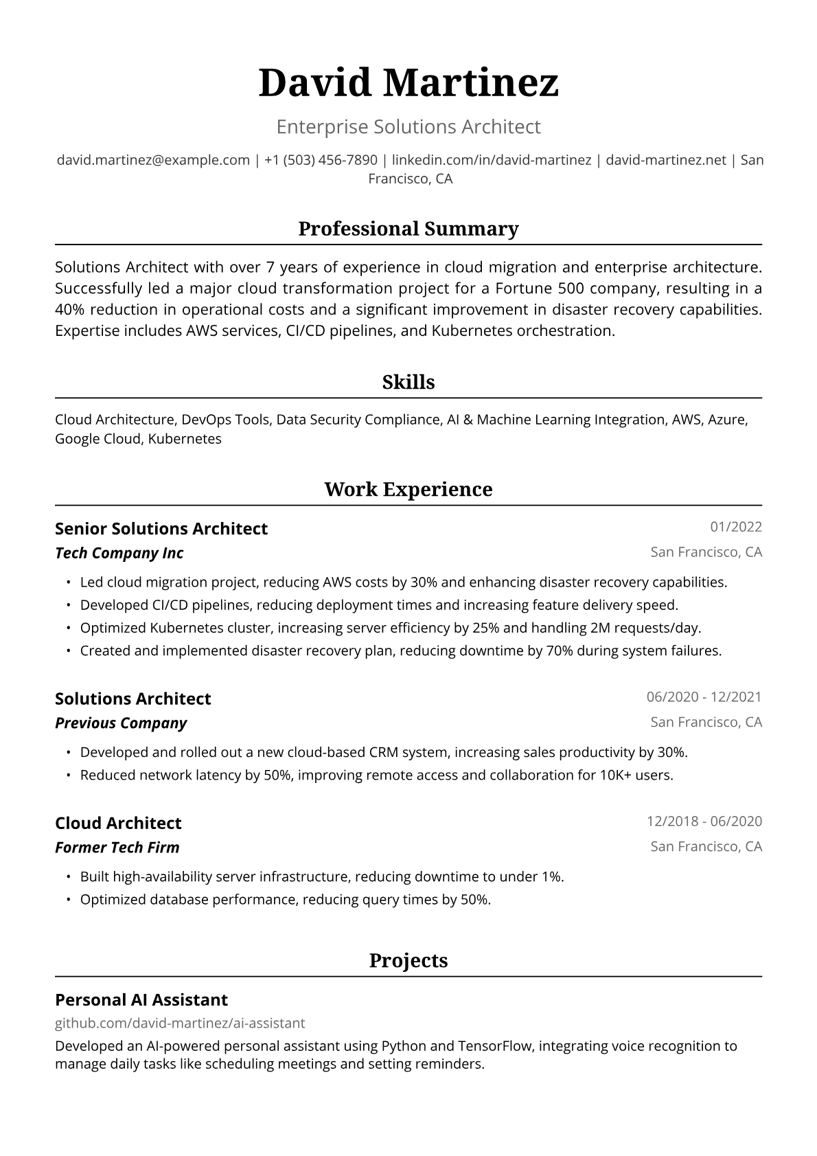 Solutions Architect Resume Example