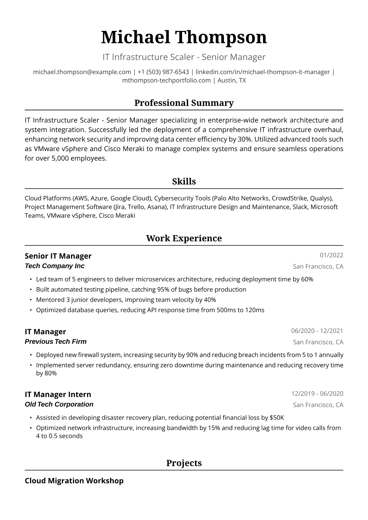 IT Manager Resume Example