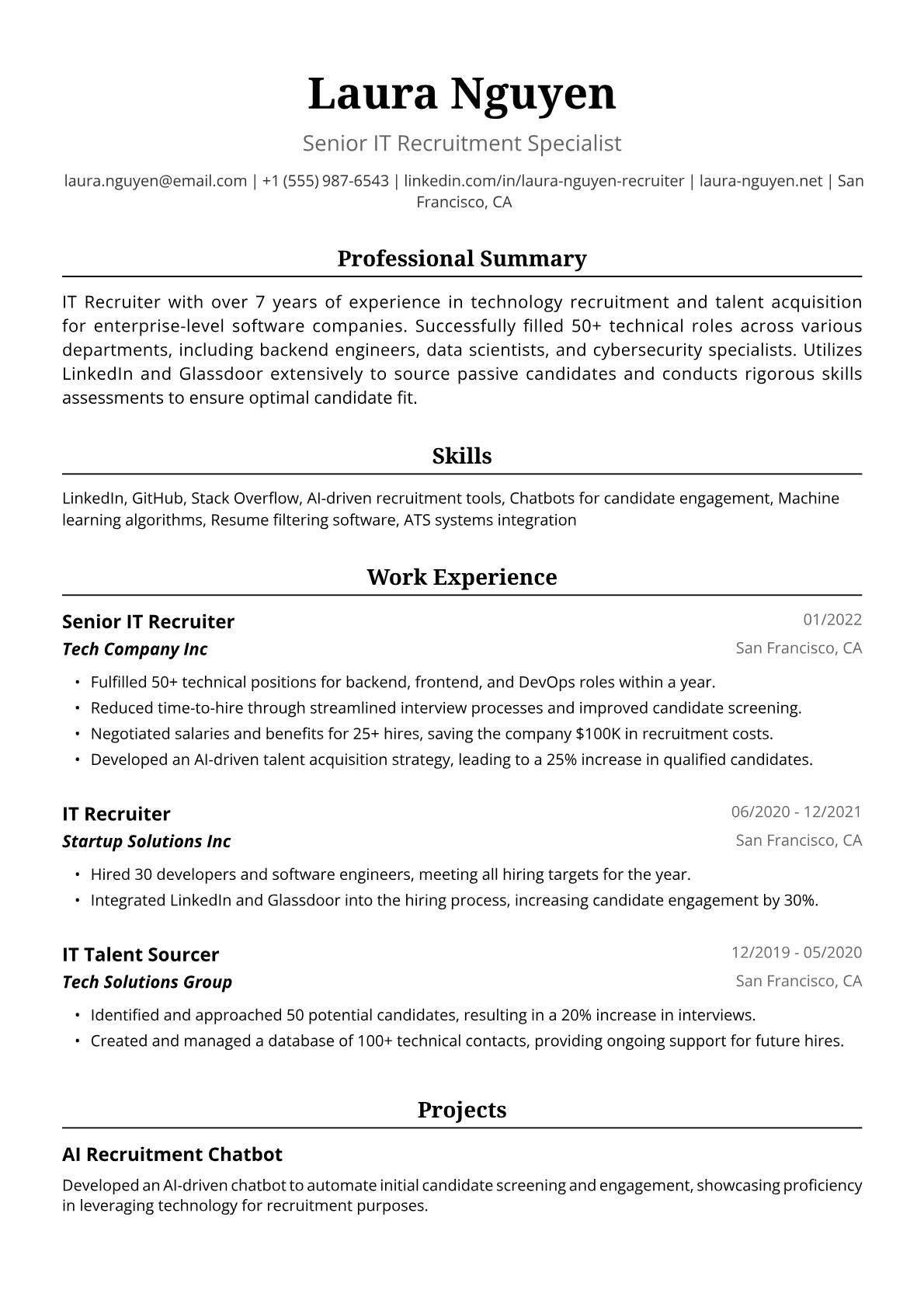 IT Recruiter Resume Example