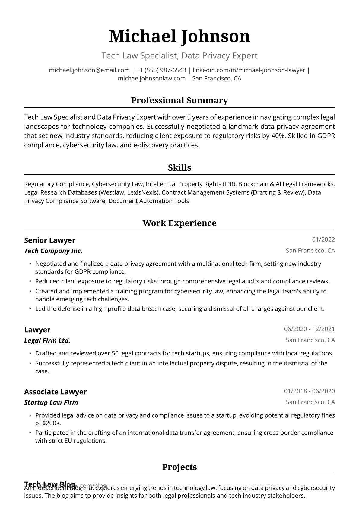 Lawyer Resume Example