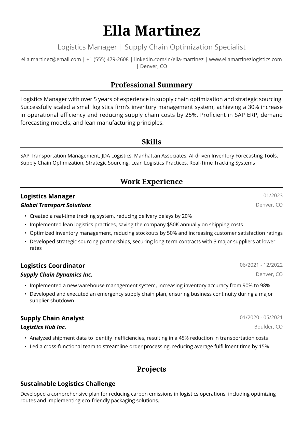 Logistics Resume Example