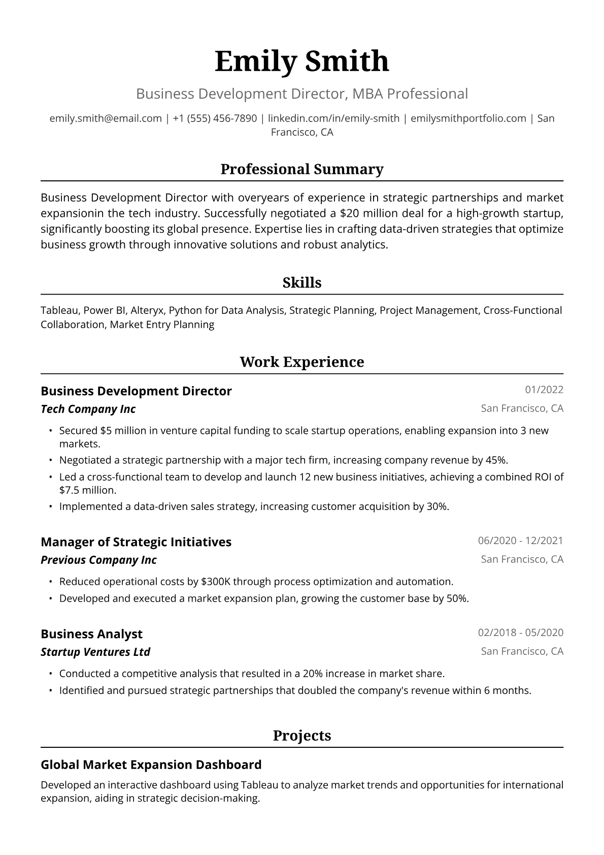 MBA Resume Example