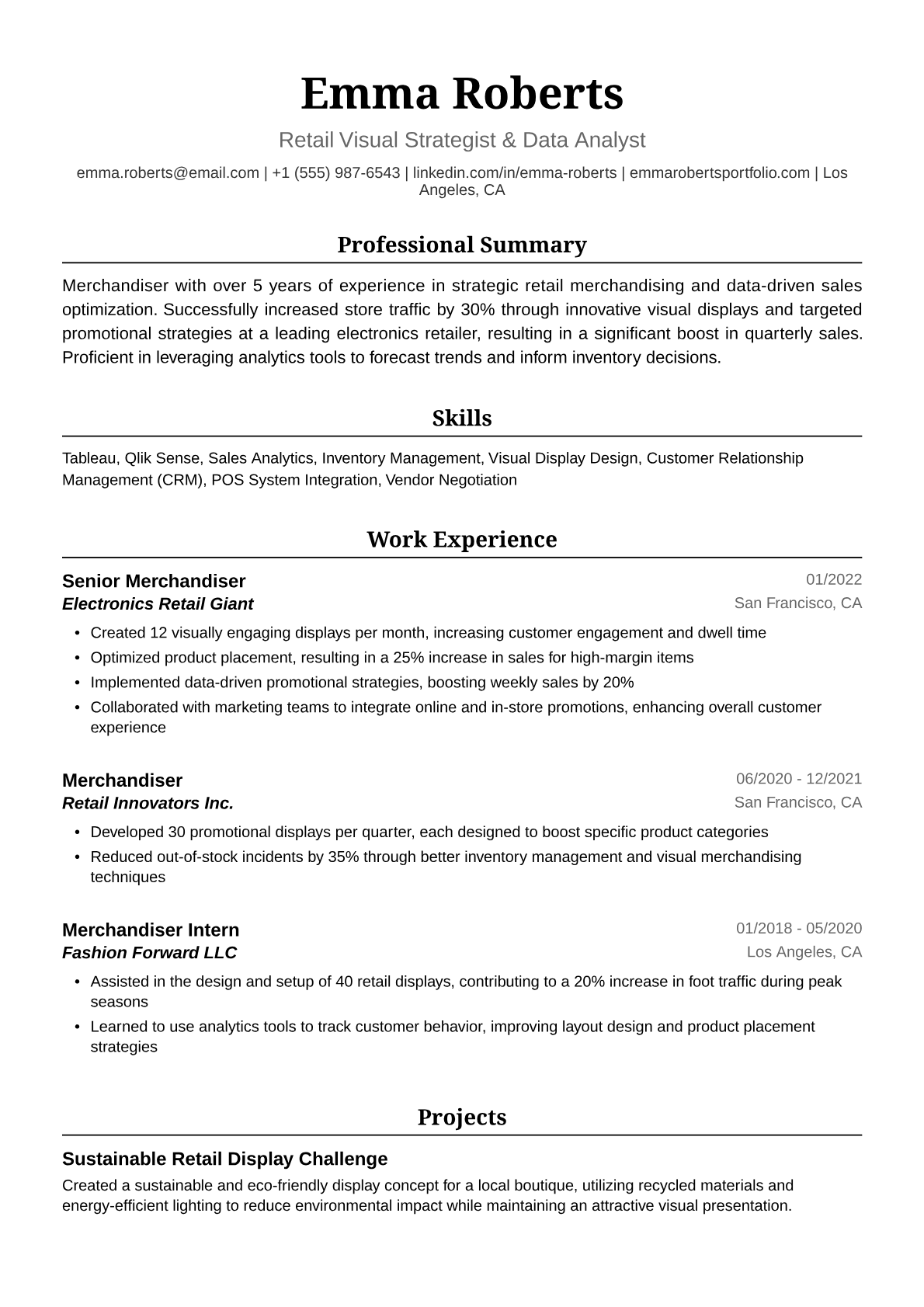 Merchandiser Resume Example