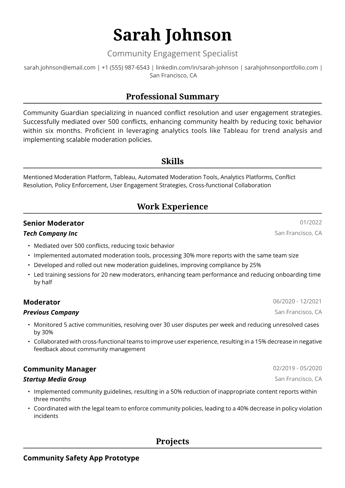 Moderator Resume Example