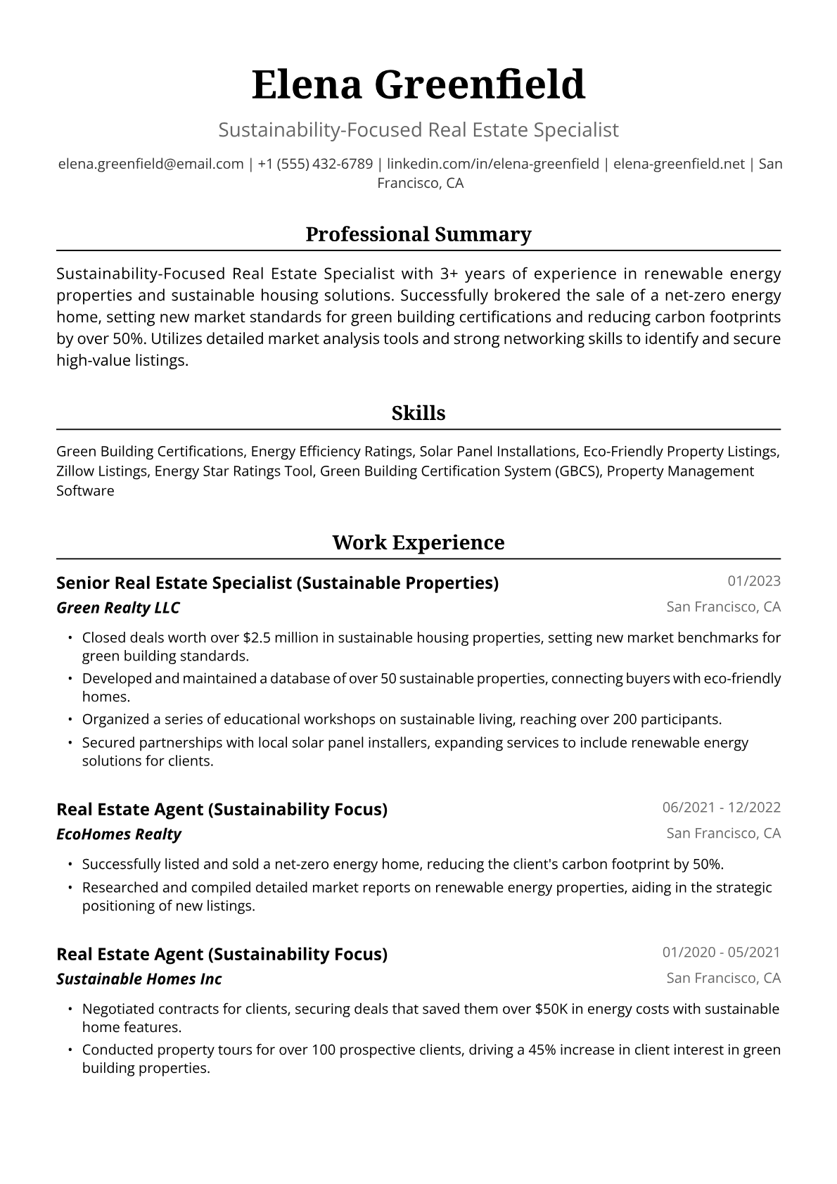 New Realtor Resume Example