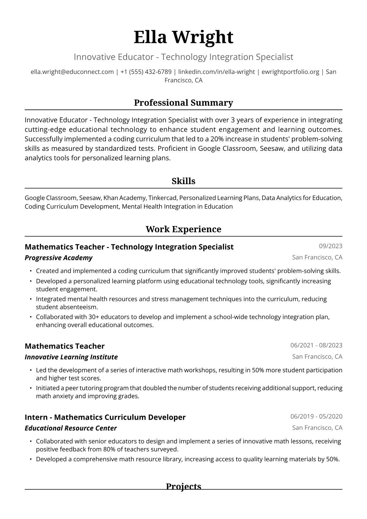 New Teacher Resume Example