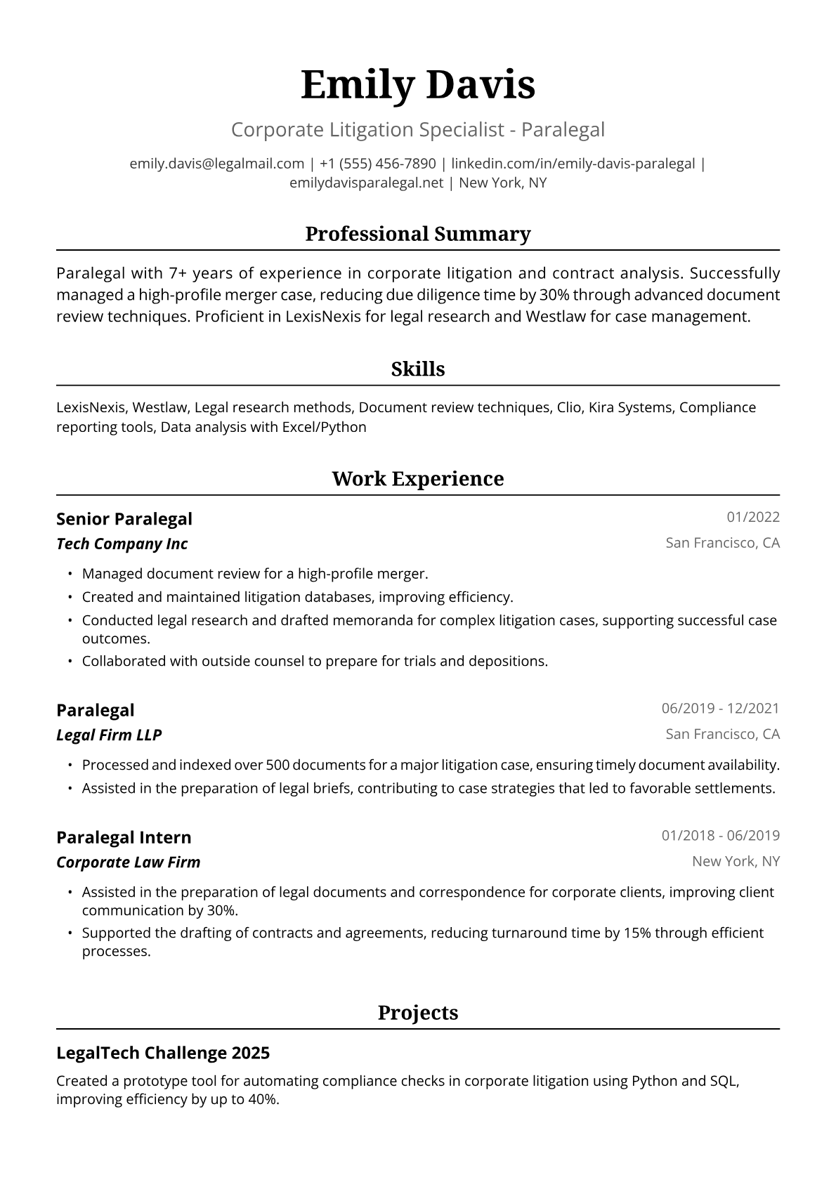 Paralegal Resume Example