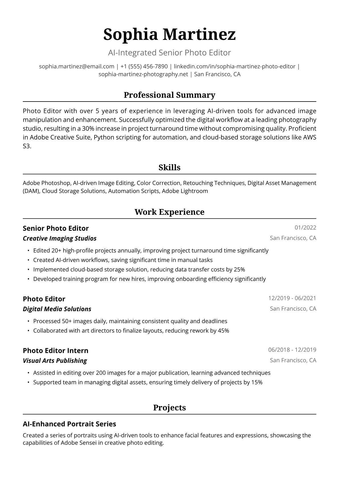 Photo Editor Resume Example