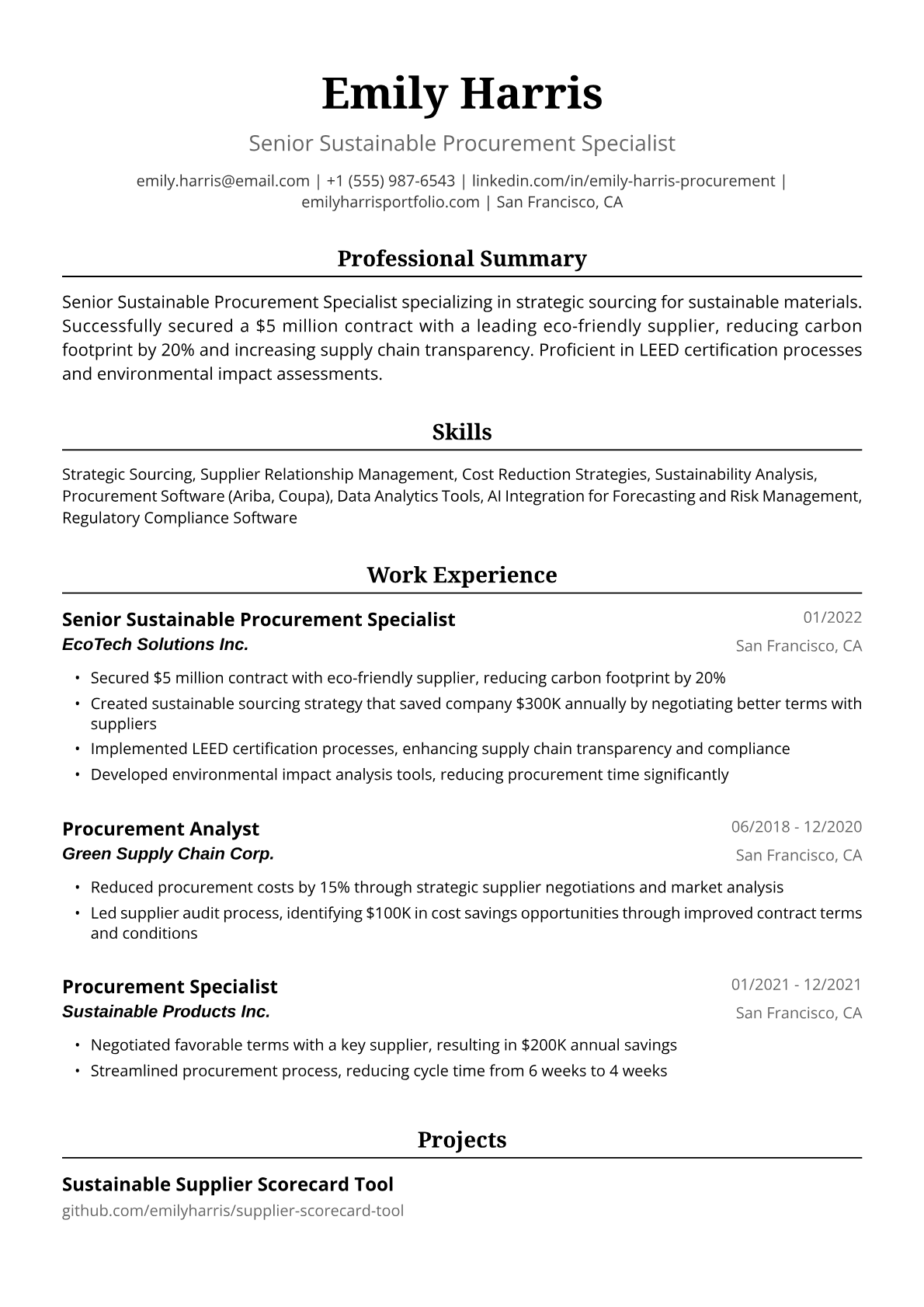 Procurement Resume Example