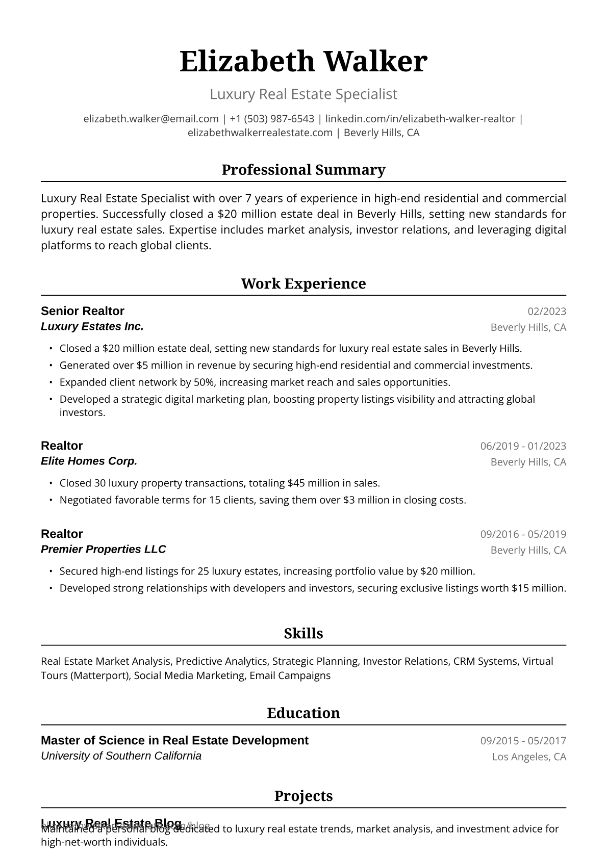 Realtor Resume Example