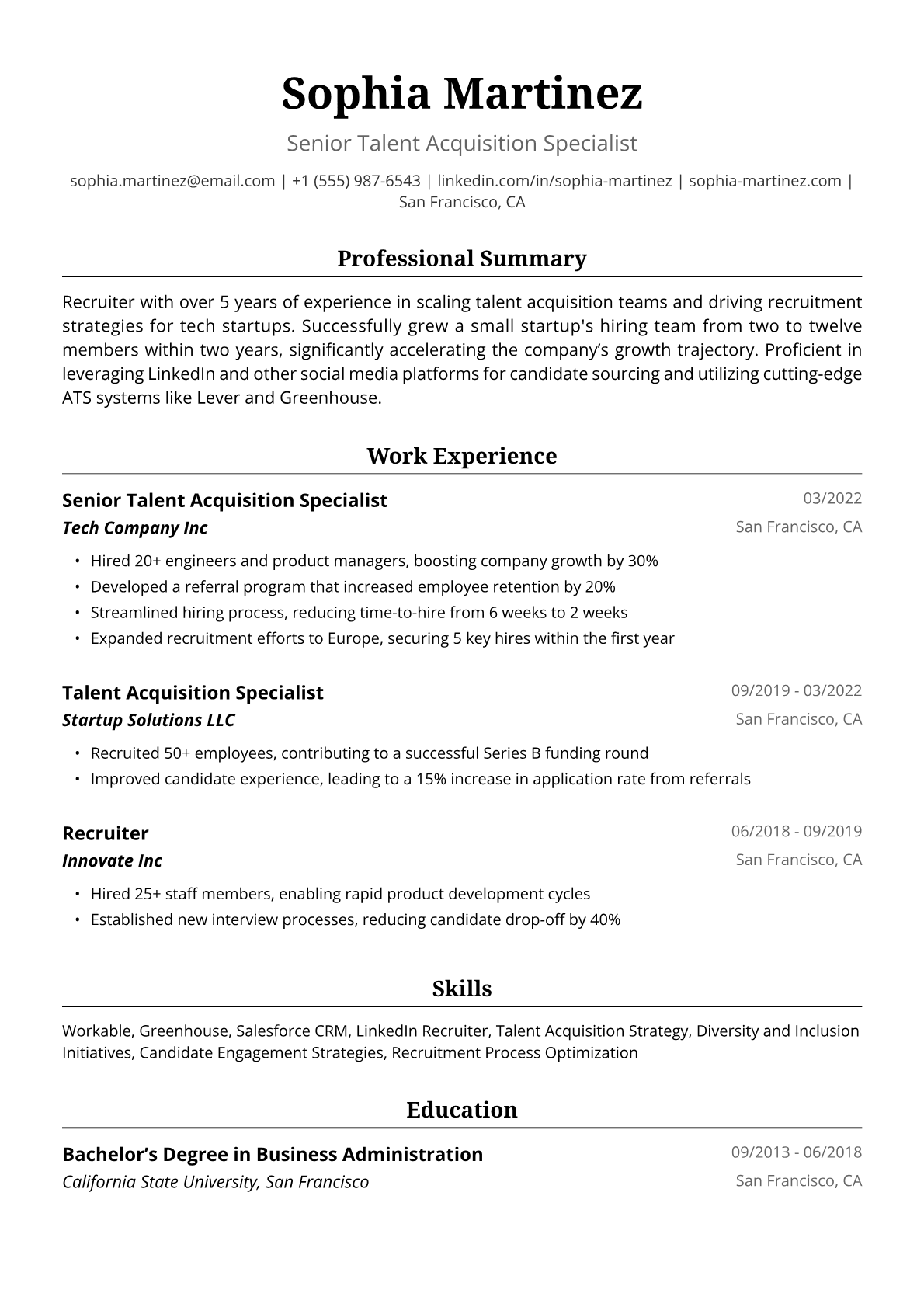 Recruiter Resume Example