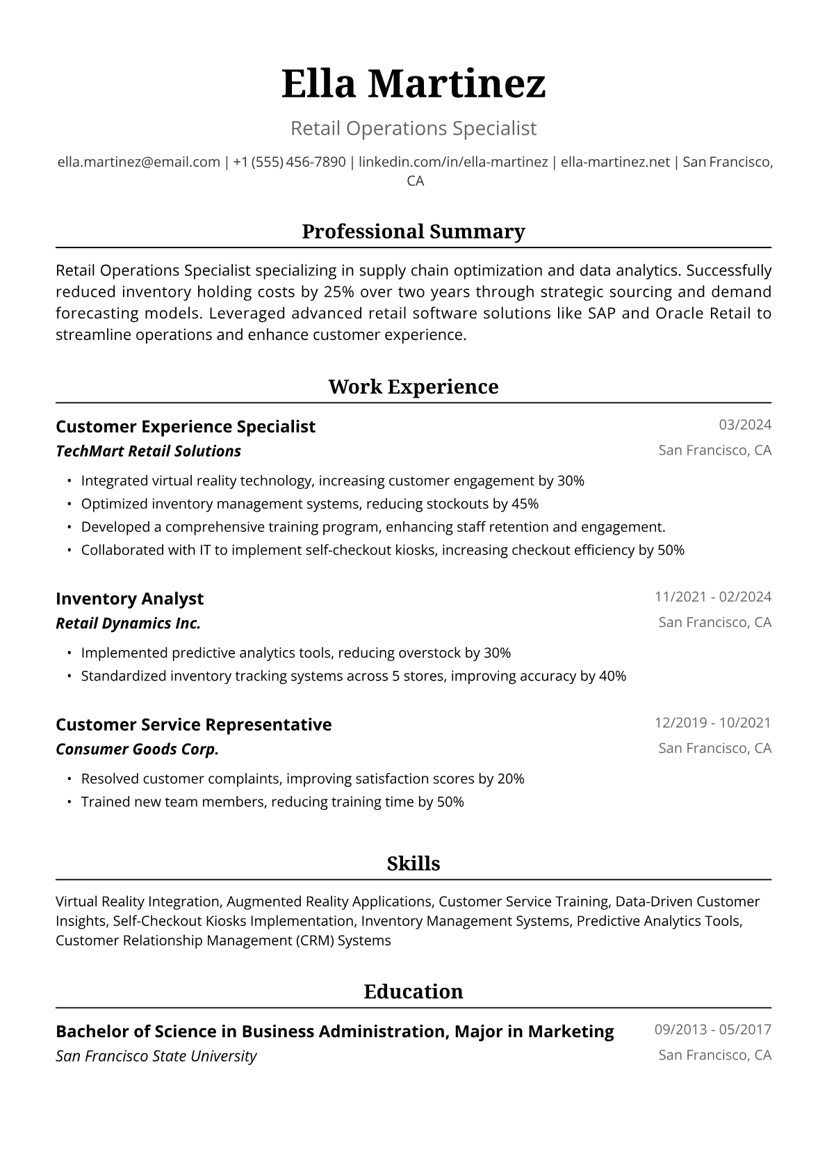 Retail Resume Example