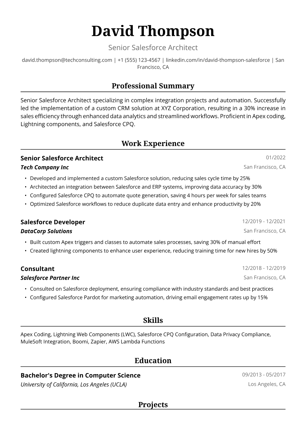 Salesforce Resume Example