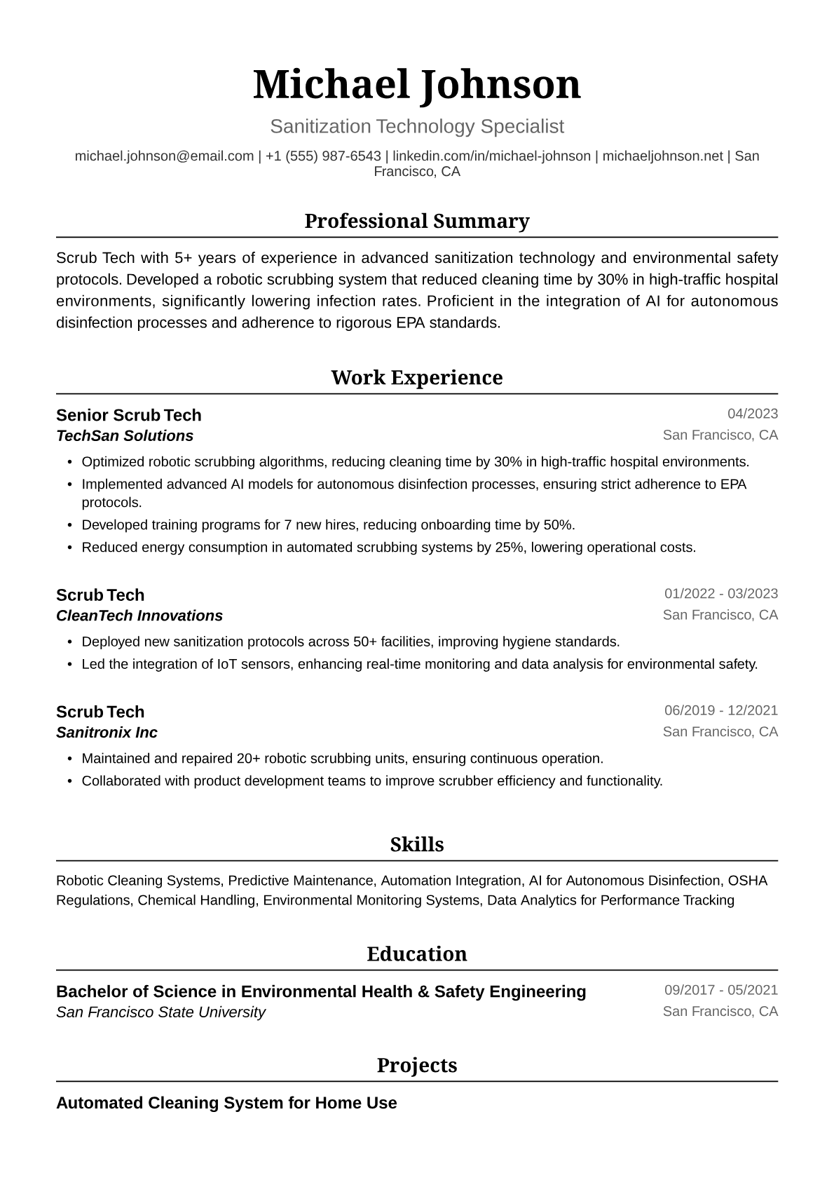 Scrub Tech Resume Example