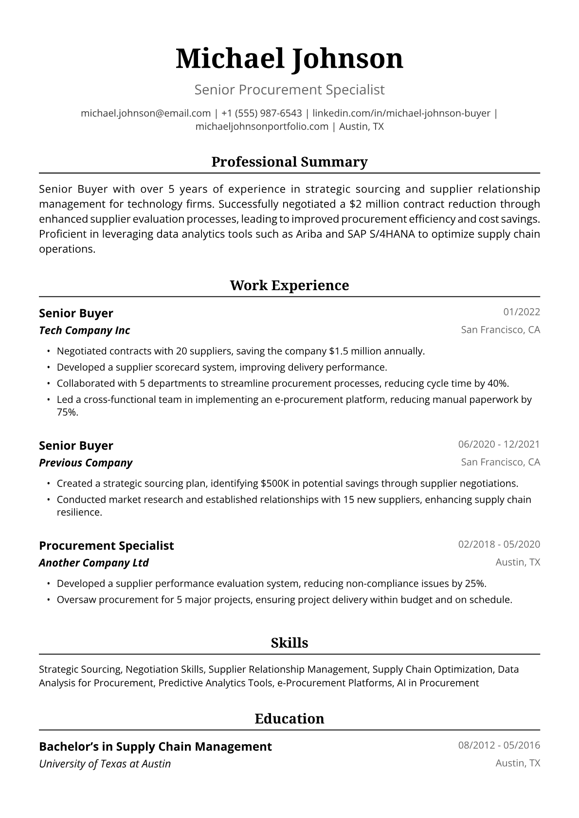 Senior Buyer Resume Example