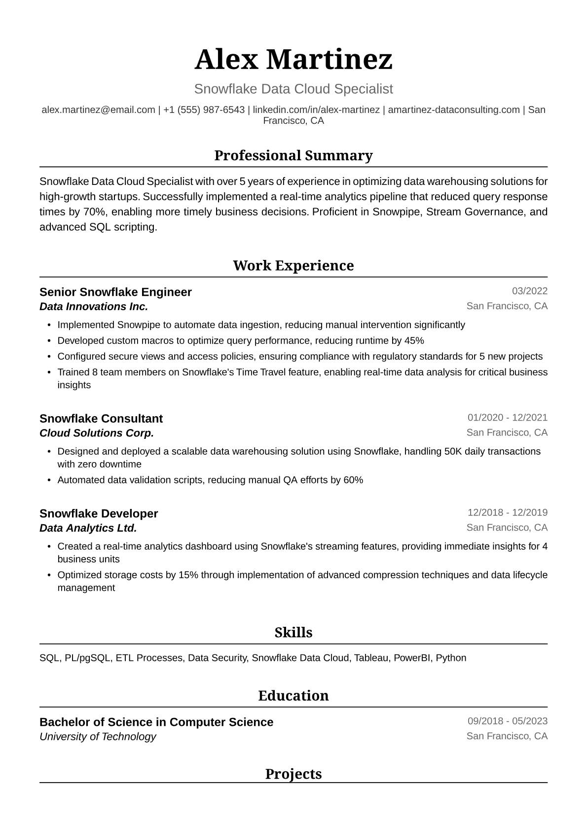 Snowflake Resume Example