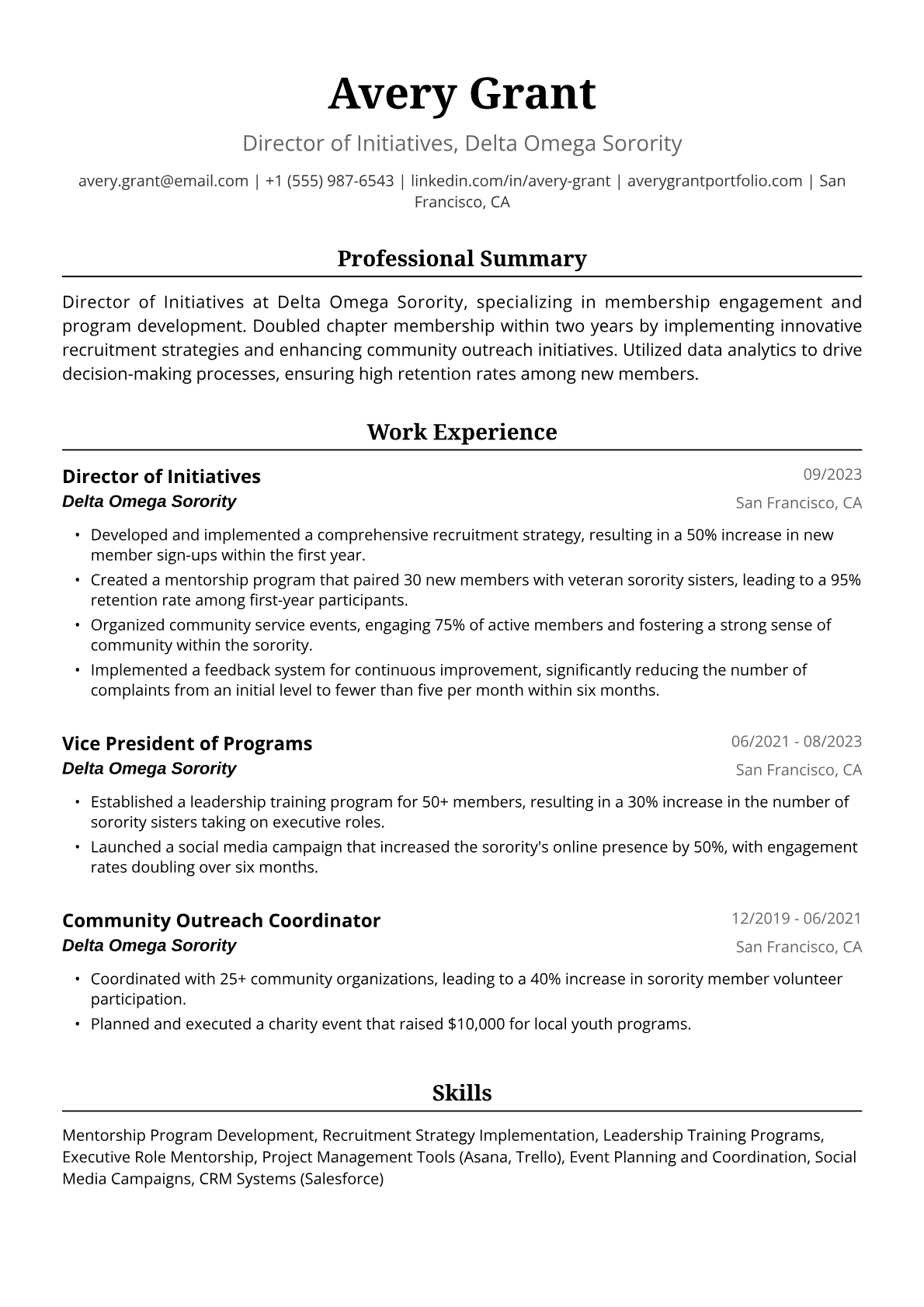 Sorority Resume Example