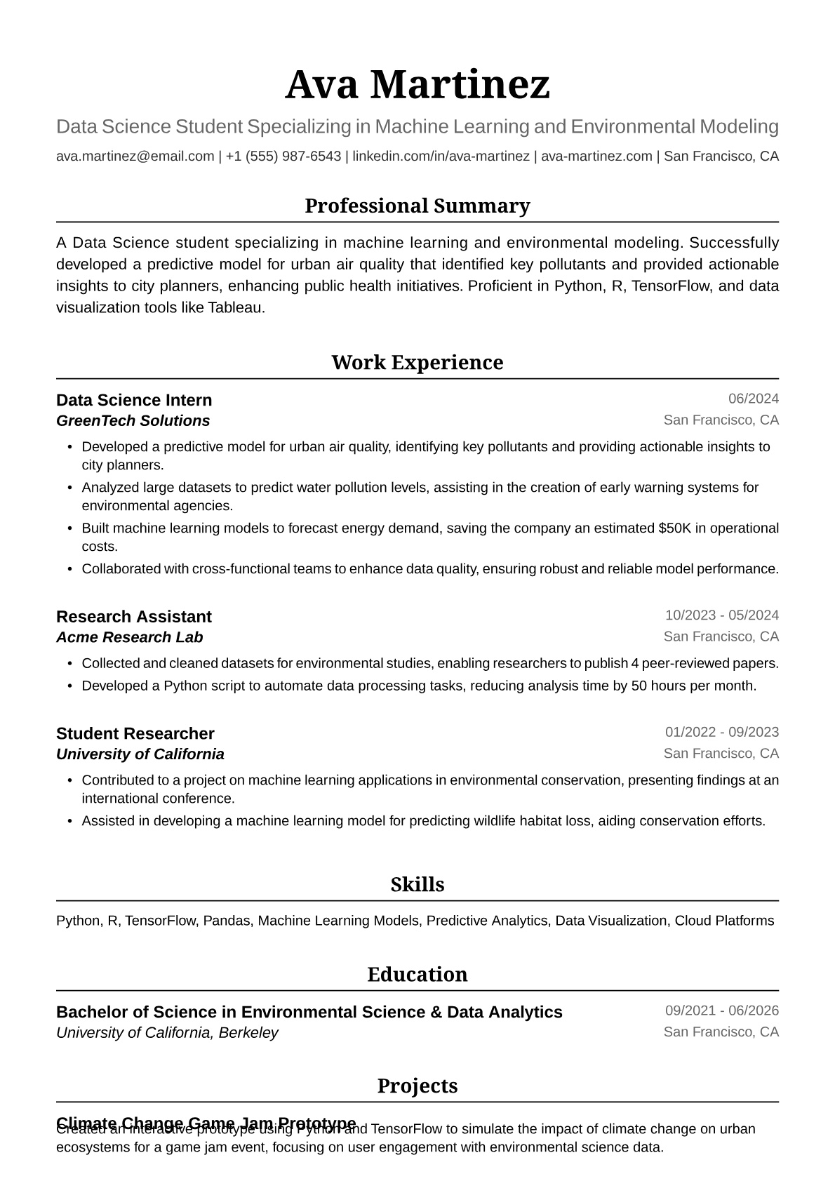 Student Resume Example