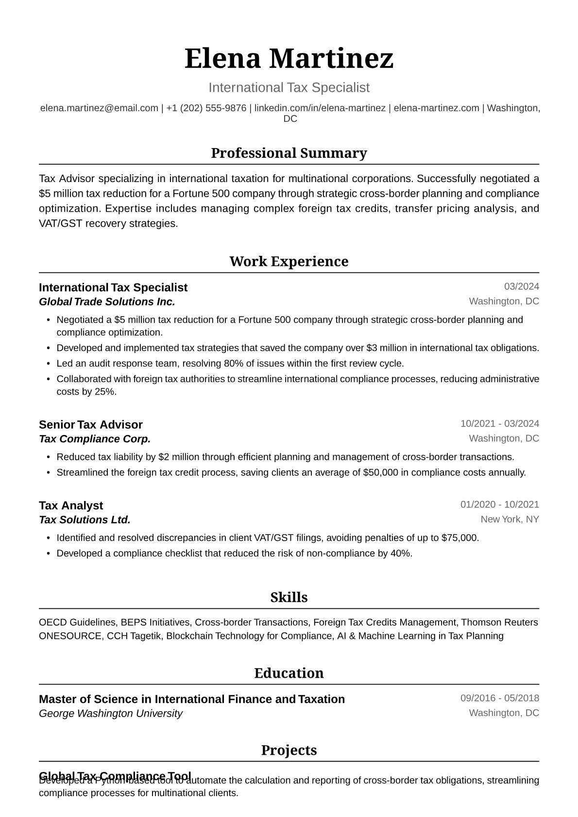 Tax Agent Resume Example
