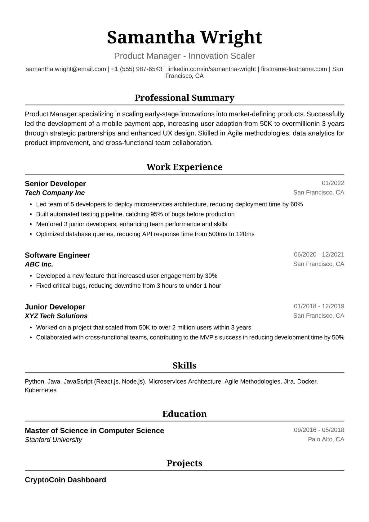 Tech Resume Example
