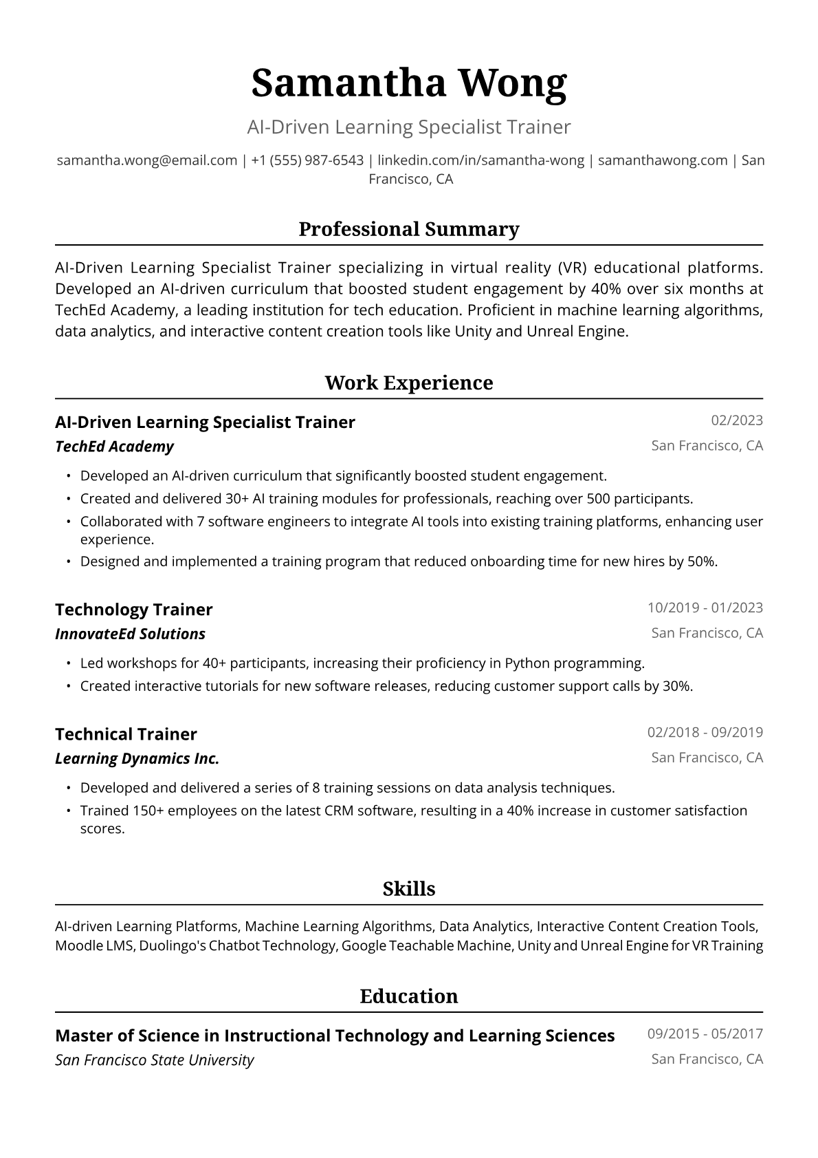 Trainer Resume Example