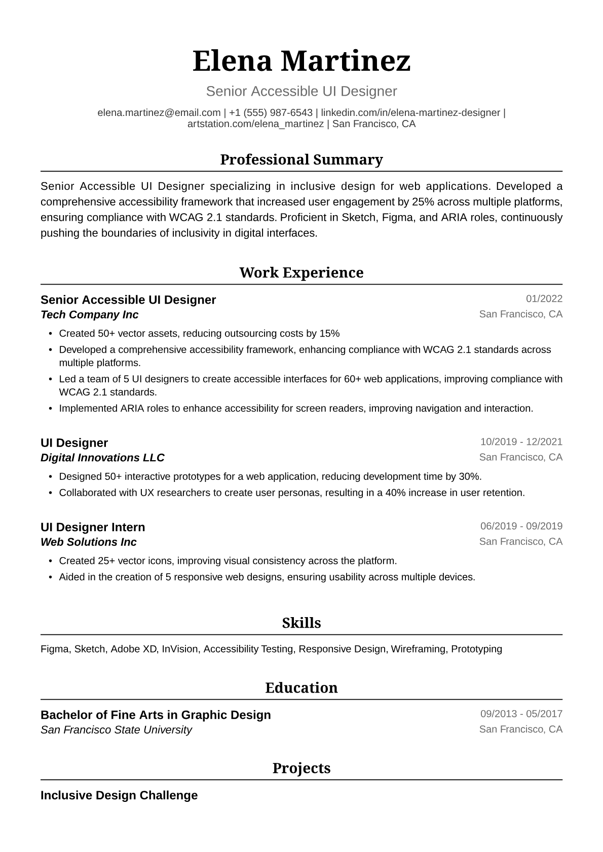 UI Designer Resume Example
