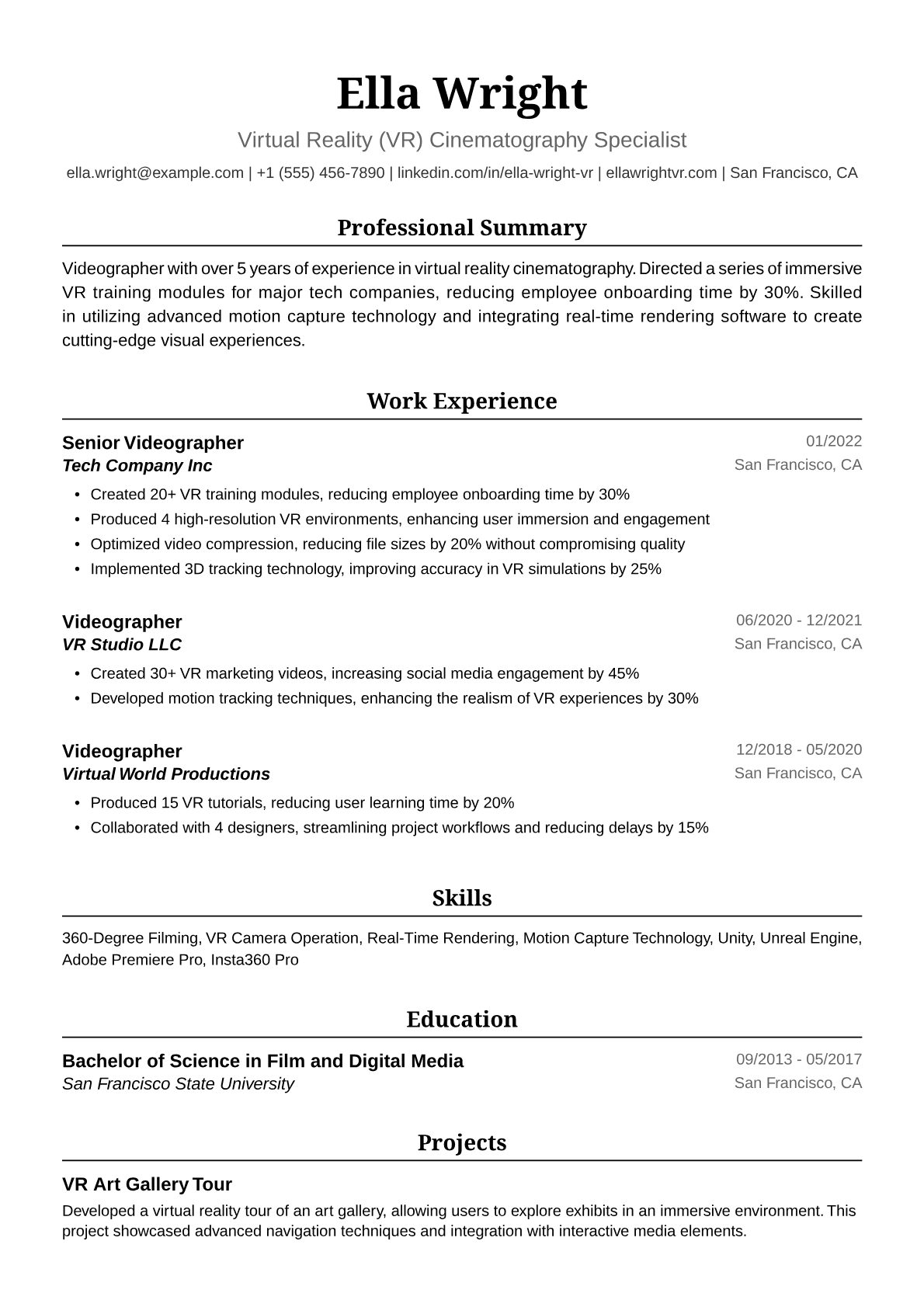 Videographer Resume Example