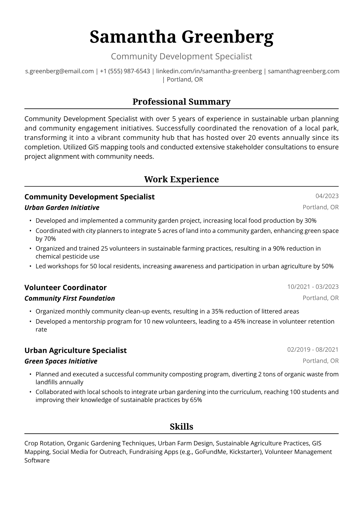 Volunteer Resume Example