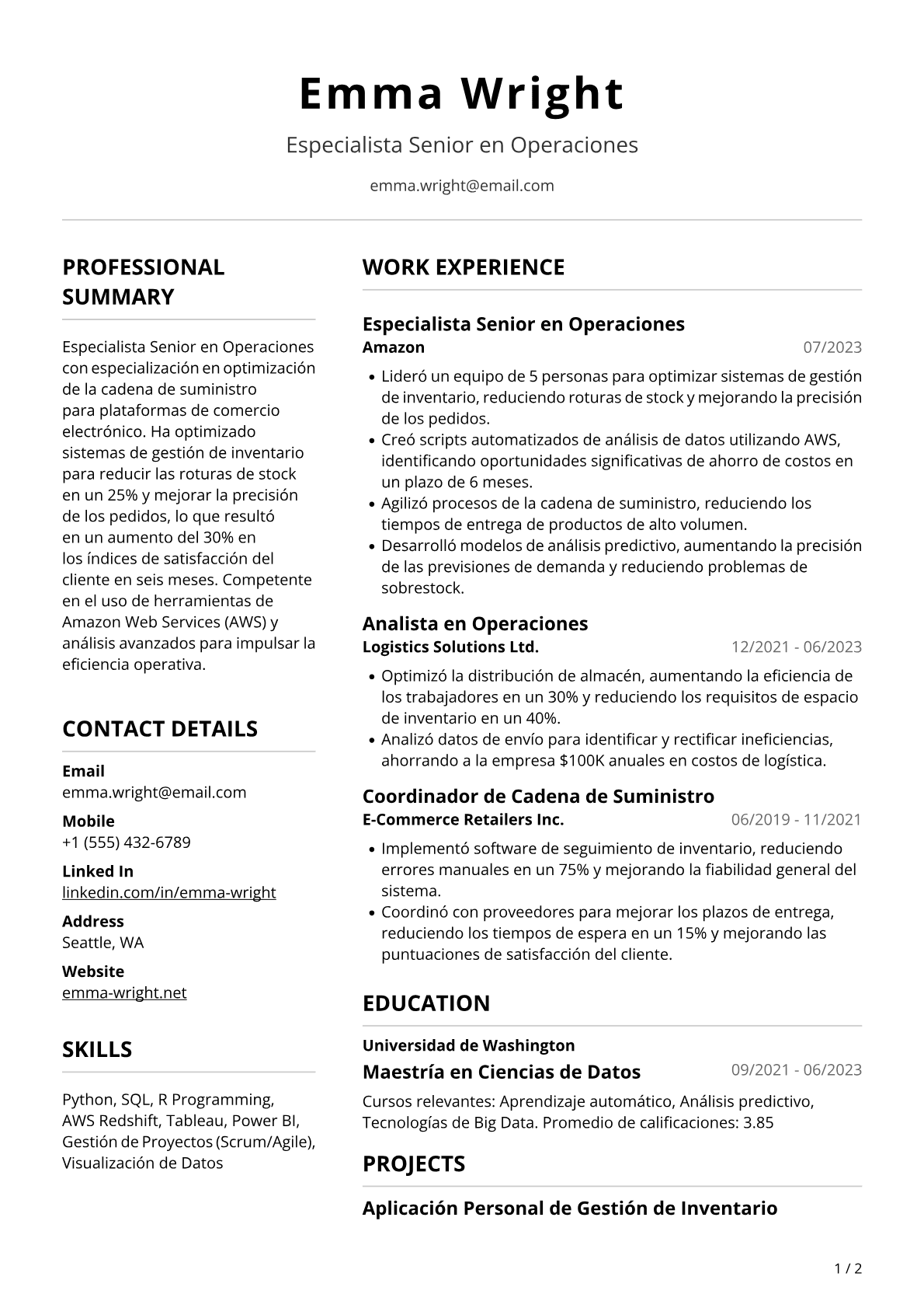 Especialista sénior en operaciones