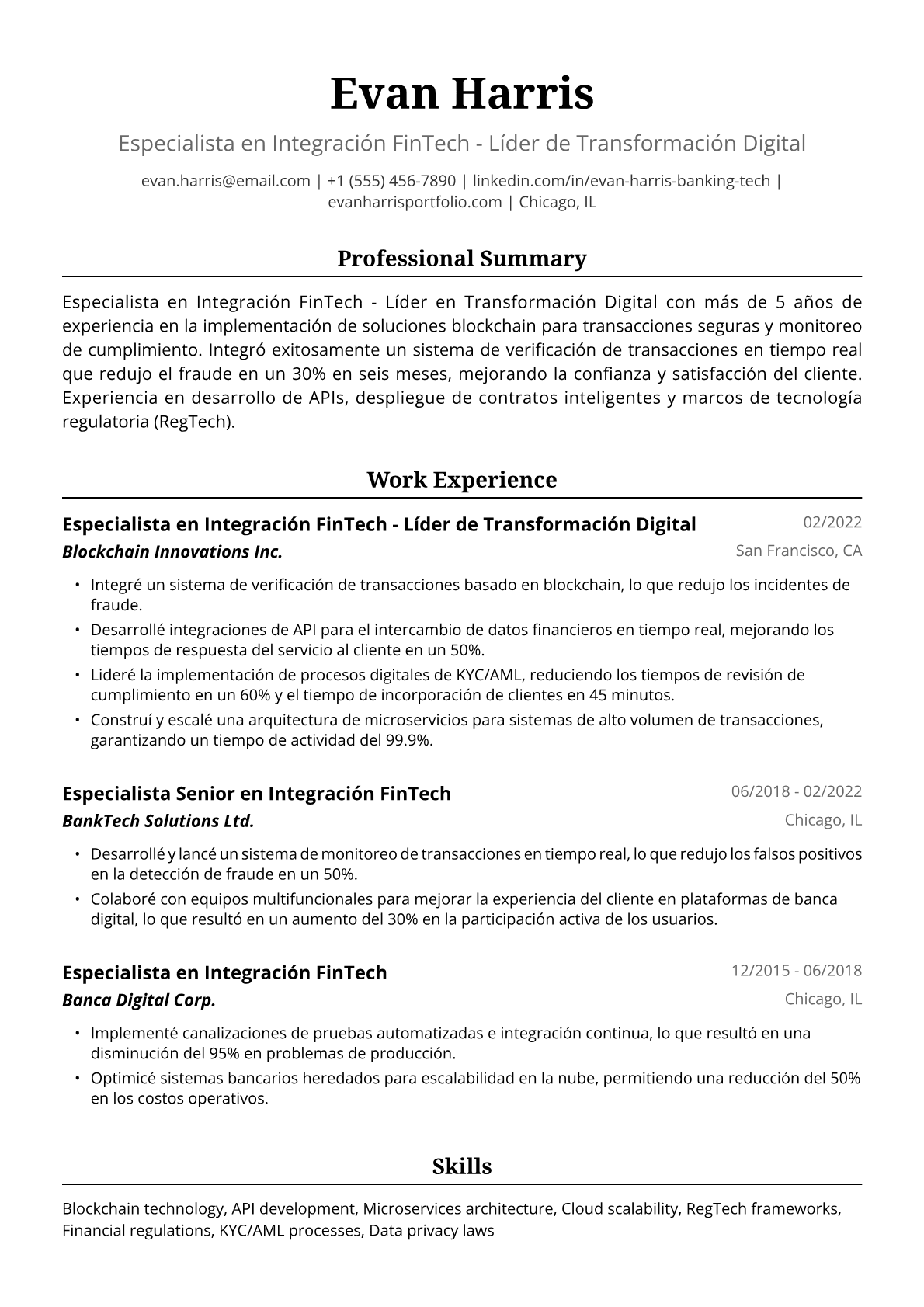 Ejemplo de Currículum de Banquero